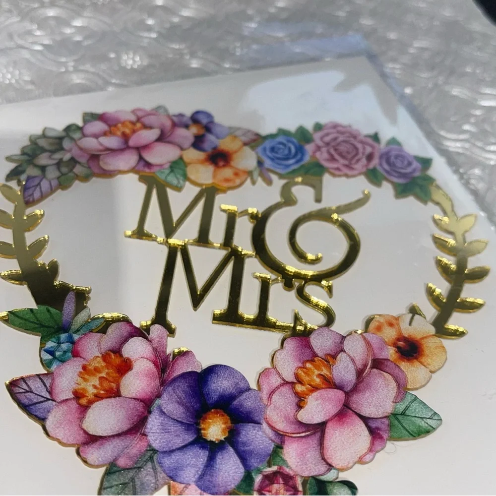 New - Mr & Mrs. Cake topper - Floral Design